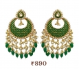 Green Meena Earring Indian Polki Kundan Jadau Pearl Drops